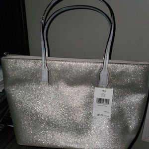 New Kate Spade Haven Lane silver glitter handbag
